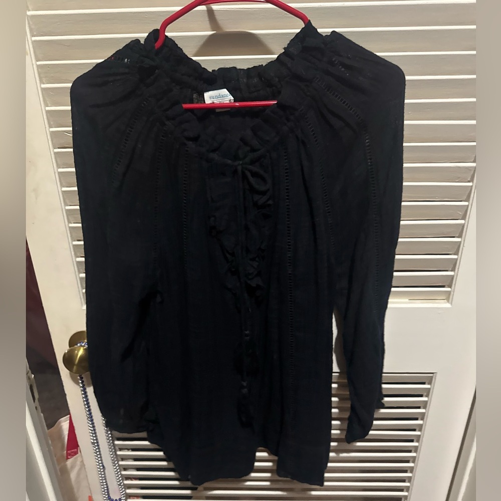 Sundance (PXL) long sleeves black BOHO blouse, cotton and viscose, tastle front